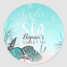 Teal Under the Sea Shells Beach Sweet 16 Party Classic Round Sticker