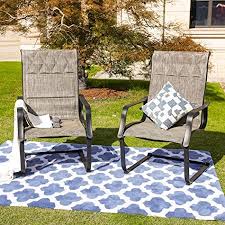 Top Space Patio Spring Chair Outdoor Porch Sling Dinning Chair Furniture Set Of 2 With Arms Grey Outdoor Chair Set Patio Rocking Chairs Dinning Chairs