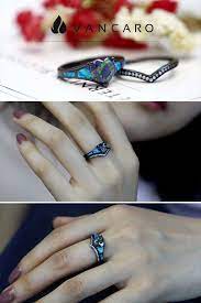 Mystic Topaz Blue Opal Black Engagement Ring For Women Vancaro Black Engagement Ring Blue Opal Ring Womens Engagement Rings