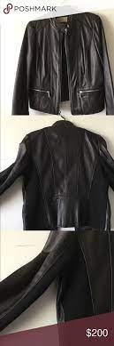 Michael Michael Kor Moto Jacket Size Large Black Glove Leather Snap Front Moto Jacket With Stretch Insets Michael Kors Jackets Clothes Design Fashion Design