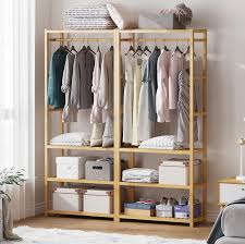 2 tier metal frame garment rack wood shelf hanger coat rail clothes organizer. Buy Viagdo Bamboo Clothing Rack With 4 Tier Storage Shelves Wooden Garment Rack Multi Functional Clothes Rack Portable Laundry Rack Cloest Organizer For Bedroom Entryway Hanging Clothes Online In Vietnam B082r2z7qt