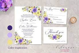 Purple Yellow Wedding Invitation Printable Lavender Floral Etsy Yellow Wedding Invitations Printable Wedding Invitations Floral Wedding Invitations Printable