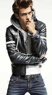 Fall Outfit Idea With Black Leather Jacket Gray Hoody White V Neck T Shirt Black Leather Belt Denim Model Unkno Leather Jacket Men Mens Outfits Leather Jacket