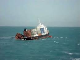 a container ship sinking due to heavy