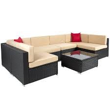 Best Choice Products 7 Piece Modular Outdoor Patio Furniture Set Wicker Sectional Sofas W Cover Seat Clips A Black Walmart Com Outdoor Patio Furniture Sets Outdoor Furniture Design Patio Furniture Conversation Sets