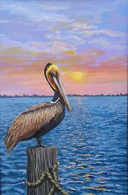 The Birds Work For The Bourgeoisie Painting Sunset Sunset Sea Bird Brown Pelican By Patmcwhorter On Etsy 375 00 Pelican Art Birds Painting Sunset Painting