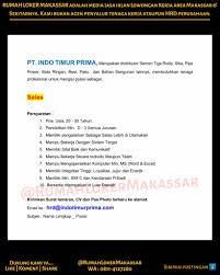 Loker semarang bulan maret 2021 untuk lulusan smp, sma/smk, d1, d3 dan s1 | lowongan kerja terbaru di semarang dan jawa tengah tahun 2021. Pt Indo Timur Prima Merupakan Rumah Loker Makassar Facebook