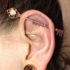 Opal Heart And Skeleton Key Rose Gold Industrial Barbell Etsy Nose Jewelry Body Piercing Jewelry Pierced Jewelry