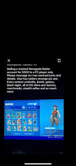 Renegade raider is a rare outfit in battle royale that could be purchased from the season shop after achieving level 20 in season 1. Stacked Renegade Raider Account For 600 Obo Pc Players Only Do Not Waste Time And Try And Scam Because I Will Not Fall For It Message To See All Skins Thanks Fortniteshoppingmall