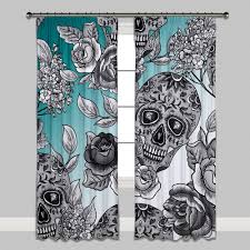 Teal Dip Dyed Sugar Skull Curtains In 2020 Skull Bedding Skull Bedroom Curtains