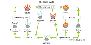 Learn how rocks are formed, weathered, eroded, and reformed as they move from earth's surface to locations deep within the crust. The Rock Cycle Illustration Twinkl