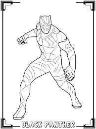 A sheet of paper divided into two sections: Free Printable Black Panther Coloring Pages