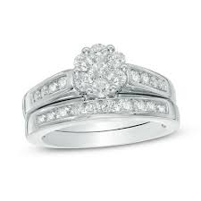 1 ct t w diamond flower bridal set in 10k white gold