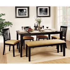 Homelegance Weston Home Tibalt 6 Piece Rectangle Black Dining Table Set 60 In With Mission Back Chairs Bench Black Rectangle Dining Table Dining Room Sets Dining Table