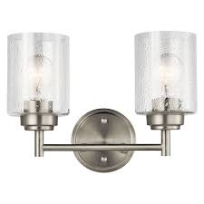 2 clear seeded cylindrical glass shades cast a scattered glow to evenly light up your bath. Winslow 12 75 2 Light Vanity Light In Brushed Nickel Kichler Lighting