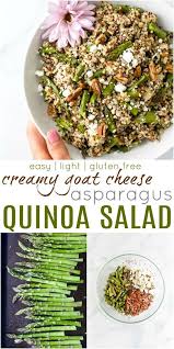 Healthy Goat Cheese Asparagus Quinoa Salad Another Tasty Quinoa Recipe To Add To Your Menu Hearty Quinoa Quinoa Salad Recipes Asparagus Recipe Quinoa Salad