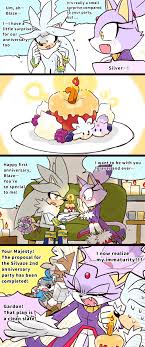 400647 - safe, artist:yotsumeddd, blaze the cat (sonic), silver the hedgehog  (sonic), cat, eulipotyphlan, european hedgehog, feline, hedgehog, mammal,  anthro, sega, sonic the hedgehog (series), blushing, clothes, comic,  dialogue, female, food, fur,