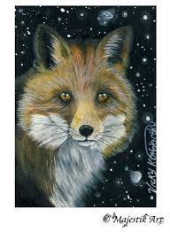 Fox Wild Dog Animal Stars Fantasy Original Aceo Atc Cosmic By V Kenworthy Wild Dogs Animals Amazing Art