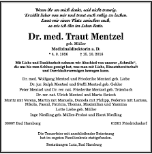 Traueranzeigen von Dr. med. Traut Mentzel