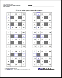 Math Puzzle Worksheets That Require Students To Fill In Missing Numbers With Smaller Numbers Free Printable Math Worksheets Easy Math Worksheets Grid Puzzles
