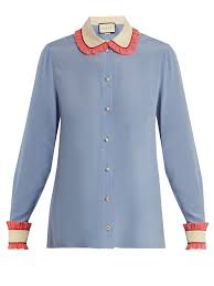 Gucci Light Blue Ruffle Trimmed Silk Shirt Modesens Silk Shirt Clothes Collared Shirt Dress