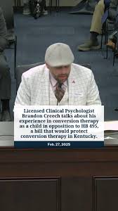 Licensed Clinical Psychologist Brandon Creech talks about his experience in conversion therapy as a child in opposition to HB 495, a bill that would protect conversion therapy in Kentucky., #kentucky ...