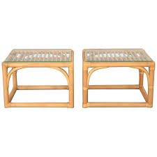 Valita patio pe wicker side table outdoor resin rattan glass top square end table with two shelves, brown. Vintage Modern Pair Of Rattan Rectangular Side Tables Or End Tables W Glass Top For Sale At 1stdibs