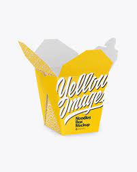 Download Opened Glossy Paper Noodles Box Mockup Half Side View In Box Mockups On Yellow Images Object Mockups
