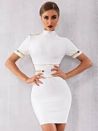Women Short Sleeves Party Dress Vestidos Mini Closed Dress Bodycon Dress With Sleeves White Bandage Dress White Bodycon Dress