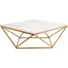 Nuevo Modern Furniture Hgtb265 Jasmine Coffee Table White Marble Geometric Gold Brushed Stainless Base Gold Coffee Table Marble Top Coffee Table Chic Coffee Table