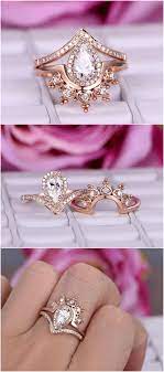 2pcs Brilliant Moissanite Ring Sets Diamond Engagement Ring In 14k Rose Gold Curved Cr Diamond Wedding Bands Wedding Rings Unique Vintage Diamond Wedding Bands