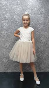 Детска официална рокля с тюл и дантела в екрю | Fashionkids.bg