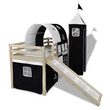 Negozio online specializzato in letti a castello. Letto A Castello Per Bambini Con Scivolo E Scala In Legno Nero E Bianco Corner Tools