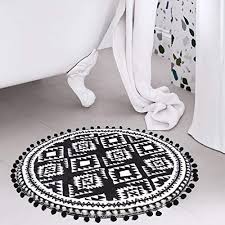 Rug sale now on |cheap rugs at unbeatable prices. Haocoo Round Area Rugs 2ft With Pom Pom Ball Fringe Black And Beige Soft Velvet Small Throw Rugs Non Slip Boho Geometric Floor Carpet For Bedroom Living Room Bathroom Decor Pricepulse