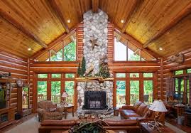 Its spacious interior can be split into two rooms with the included divider. Great Rustic Living Room With Hardwood Floors By Dickinson Homes Log Home Interior Log Homes Log Home Decorating