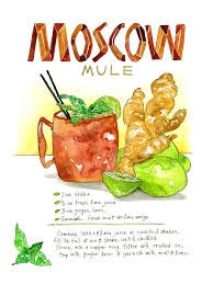 Cocktail Moscow Mule Watercolor Art Print Alcohol Drink Recipes Mule Recipe Cocktail Recipes