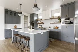 Roycroft Pewter By Sherwin Williams Kitchen Cabinet Style Flat Panel Shaker Style With 4 Flat Crown I Grey Kitchen Island Kitchen Cabinet Styles Grey Kitchen
