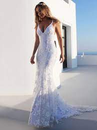 Günstig brautkleider online verkaufen,persunkleid bietet tolle billige hochzeitskleider 2015,und kleider für besondere anlässe an.kaufen sie sofort bei persun ein! Sexy Meerjungfrau Brautkleid Weiss V Ausschnitt Ruckenfreie Spitze Brautkleider Milanoo Com