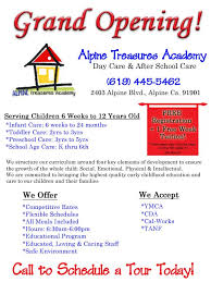 Monday to friday, 6 a.m. Alpine Treasures Academy Day Care Amp After School Care Now Open In After School Care Starting A Daycare Daycare Business Plan