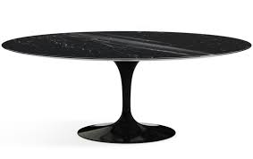 East west furniture 5pc dining set includes an oval dinette table with butterfly leaf and four parson chairs with light beige fabric, linen white. Saarinen Oval Dining Table 198 Black Nero Marquina Ikonhouse