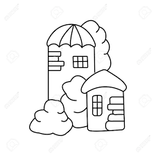 Printable sun bear on the tree coloring page. Hand Drawn Houses And Trees Coloring Pages Coloring Book For Children Black And White Background Vector Illustration Royalty Free Cliparts Vectors And Stock Illustration Image 137324822