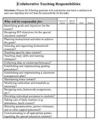 Co Teaching Responsibility Checklist And Other Printables Co Teaching Collaborative Teaching Teaching Responsibility