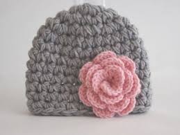 How to crochet flower for basic baby hat. Crochet Baby Hat Girl Gray With Pink Flower Hat Ready To Ship Newborn On Luulla