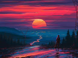 Sunset Over The City Digital Illustration 1440x1080 Landscape Art Sunset Art Digital Illustration