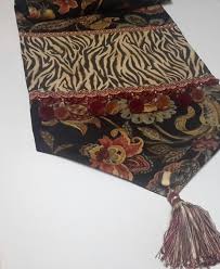 Black Floral Designer Table Runner Botanical Design In Shades Of Gold Green Rust Size 92in X 14 In By C Animal Print Pillows Shades Of Gold Table Runners