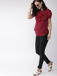 Buy Mast Harbour Women Maroon Solid Shirt Style Top Tops For Women 9022507 Myntra Shirt Style Tops Top Outfits Tops