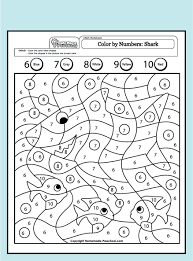 Worksheet Math Color Shark 6 10 Pdf Png 438 593 Pixels Kindergarten Colors Math Coloring Worksheets Coloring Worksheets For Kindergarten