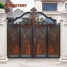The front gate design for single floored house can be a double door gate with modern day locks. China Antique Indian House Powder Coated Aluminum Main Gate Designs China Remote Control Main Gate Fence Gate