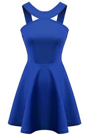 Straps Solid Color A Line Dress Backless Cocktail Dress Halter Dress Short Blue Halter Dress