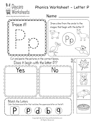 free letter p phonics worksheet for preschool beginning sounds